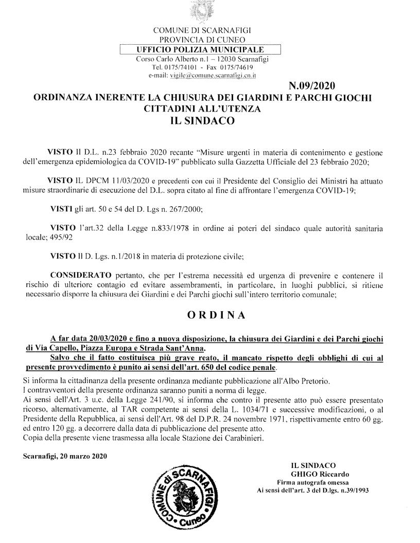 CHIUSURA PARCHI GIOCHI